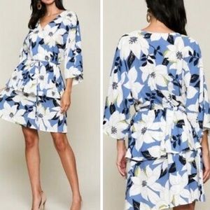 Blue Floral Ruffle Tiered Mini Dress